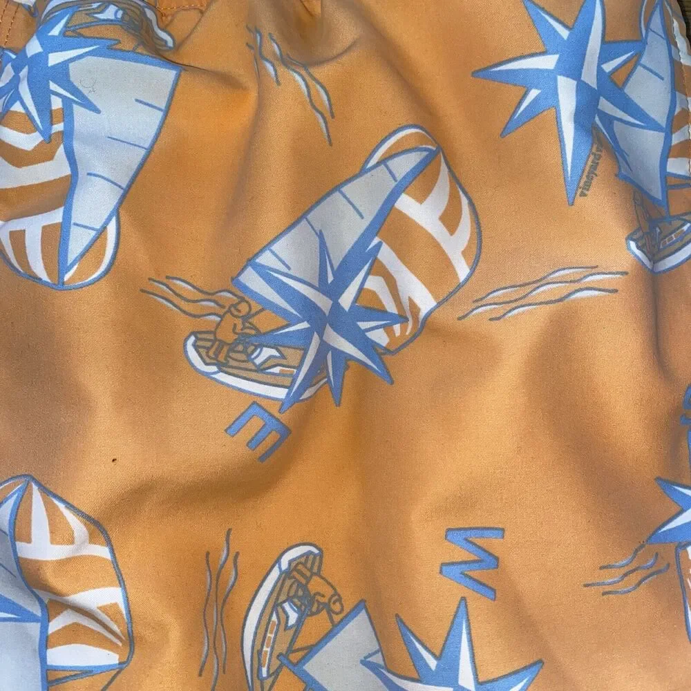 Vineyard Vines Sailboats And Compasses Swim Trunks Orange And Blue Men's Size LG